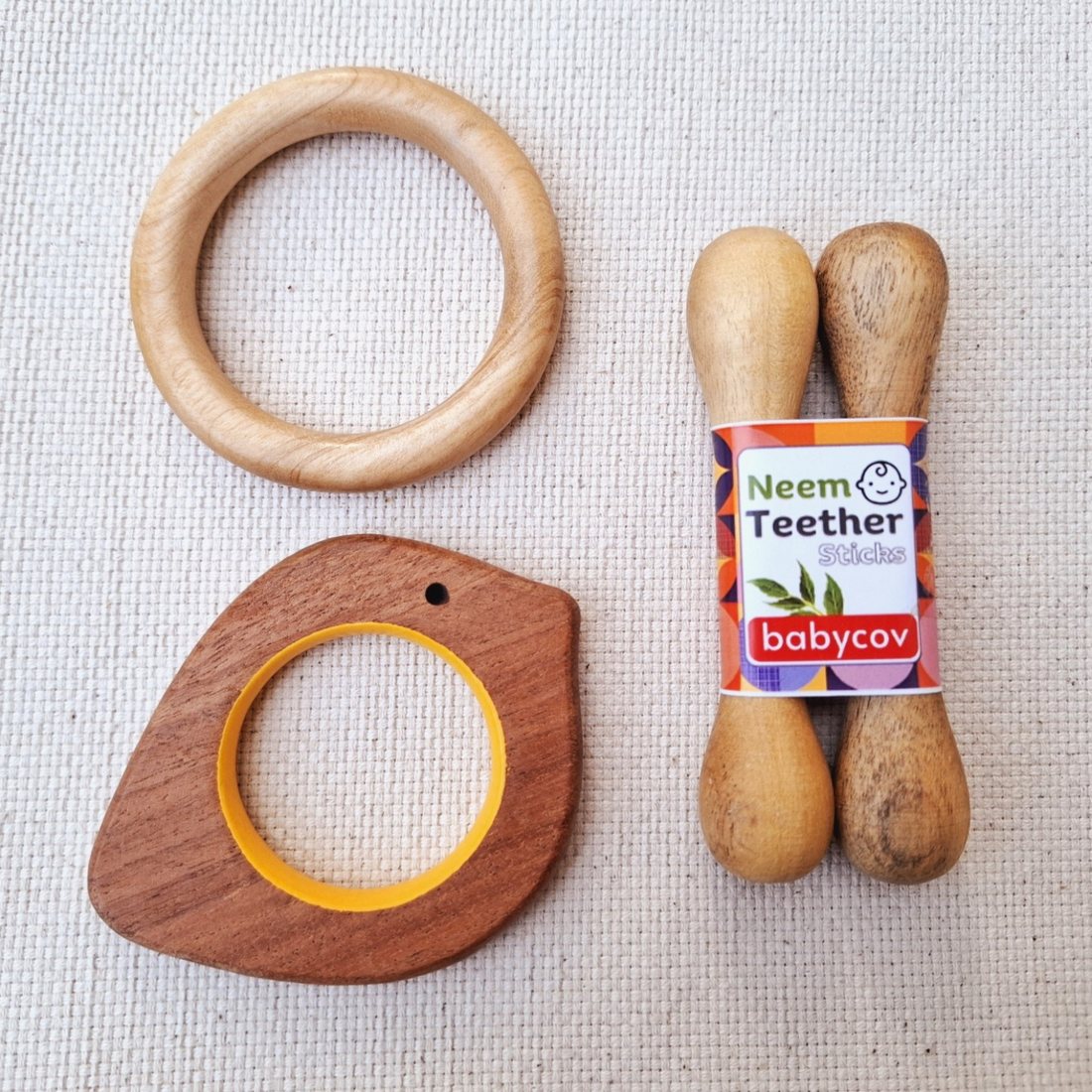 Bird + Stick + Ring Neem Wood Teethers Babycov