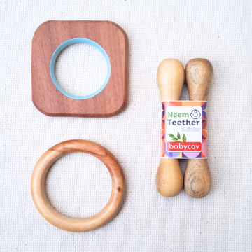 Square + Stick + Ring Neem Wood Teethers Babycov