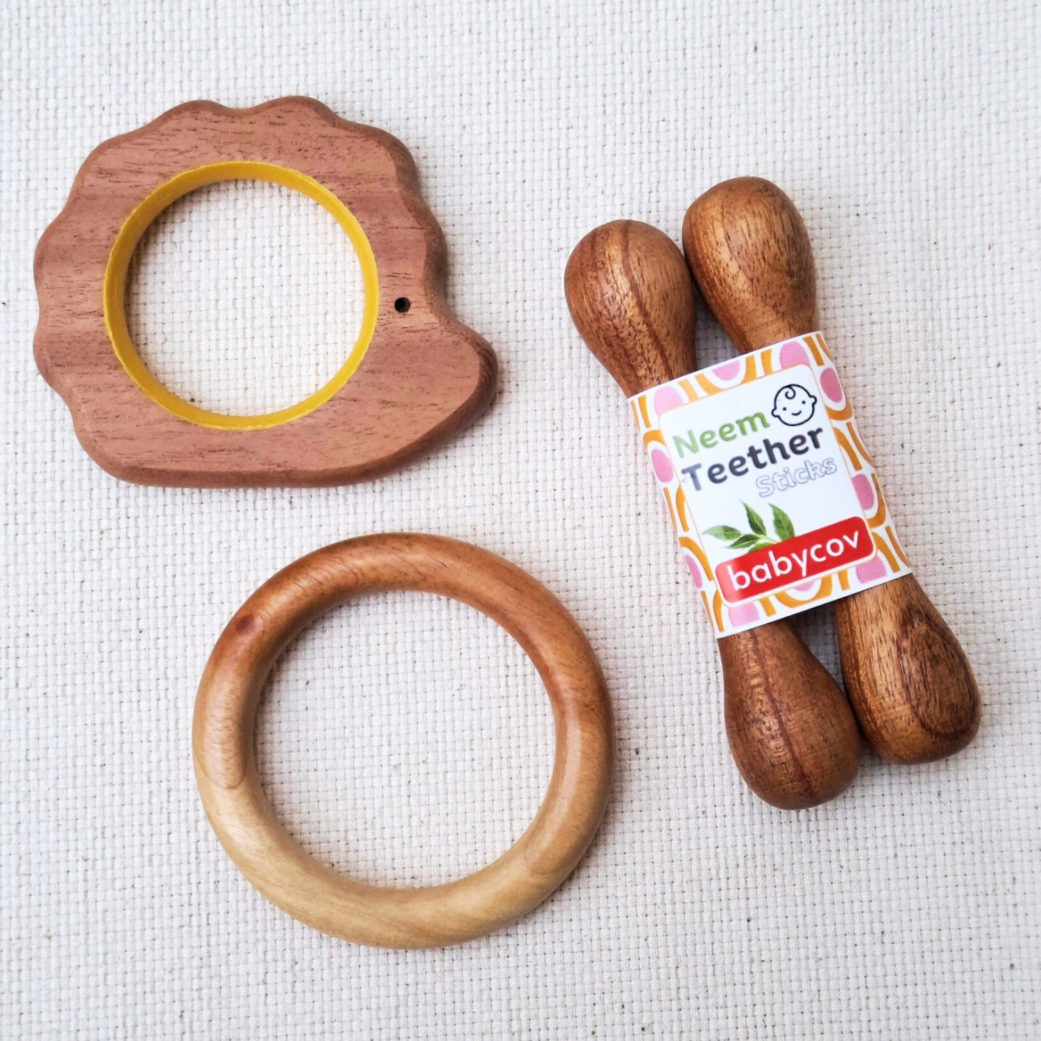 Porcupine + Stick + Ring Neem Wood Teether Babycov