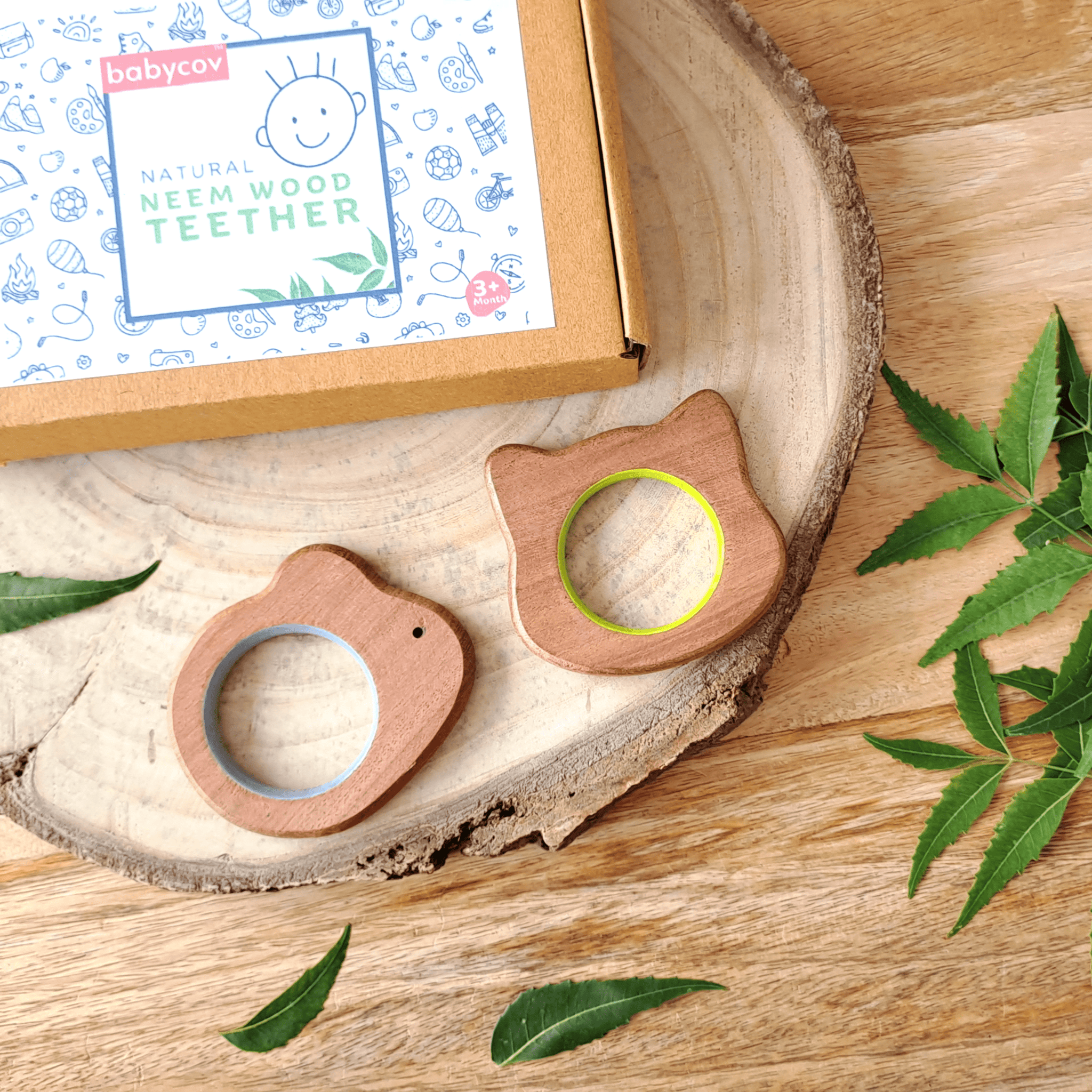 Mouse and Cat Neem Wood Teether Babycov