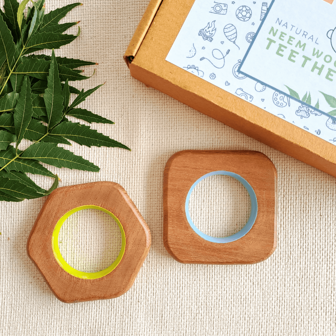 Square and Hexagon Neem Wood Teethers Babycov