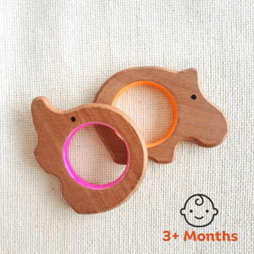 Hippo and Elephant Neem Wood Teether Babycov