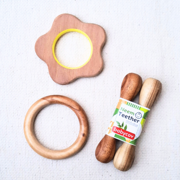 Flower + Stick + Ring Neem Wood Teethers Babycov