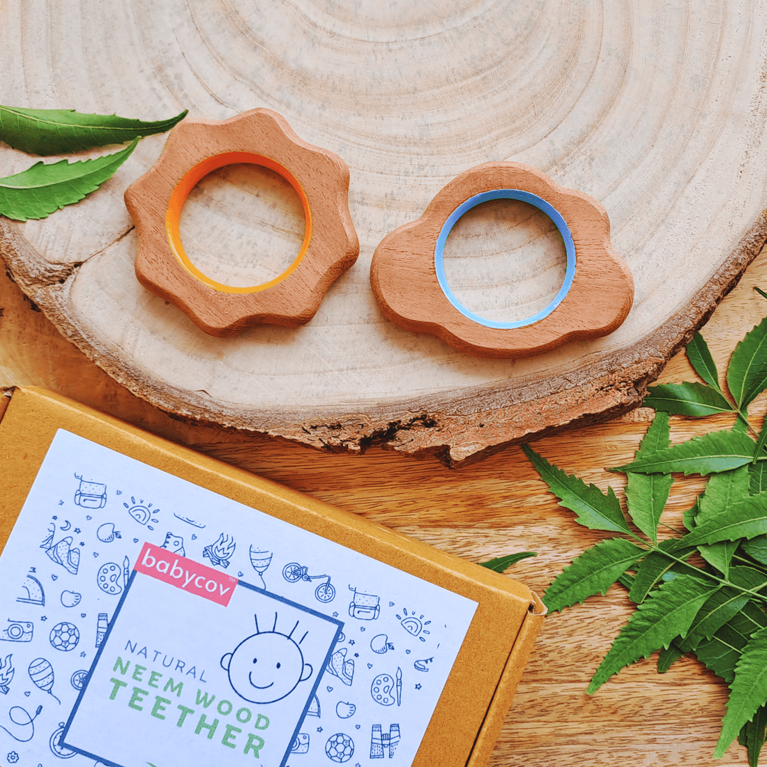 Cloud and Sun Neem Wood Teethers Babycov