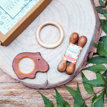 Hippo + Stick + Ring Neem Wood Teether Babycov