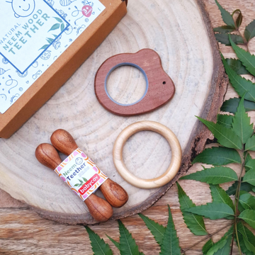 Mouse + Stick + Ring Neem Wood Teether Babycov