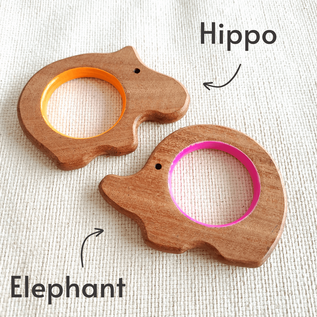 Hippo and Elephant Neem Wood Teether Babycov